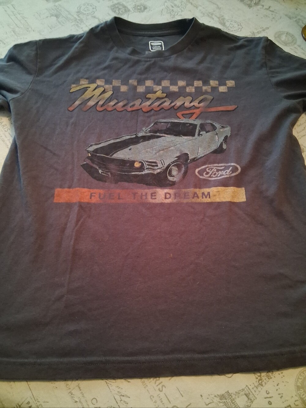 Ford Mustang Graphic Tee - Black with Vintage Multi-Color Print